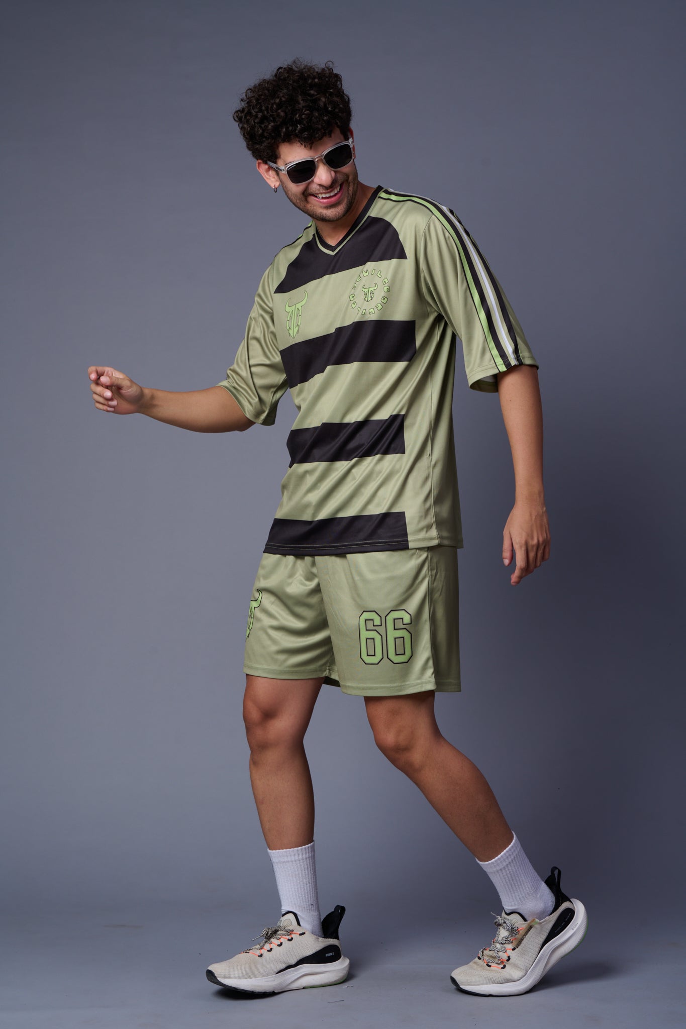 Stripes Printed Black and Green Co-ord Set for Men