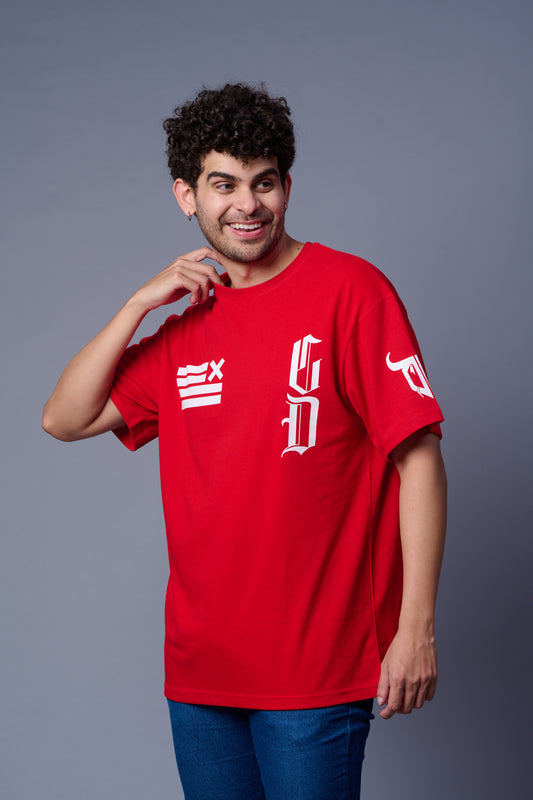 Devil 66 GDX Back printed Red Oversized T-Shirt for Men