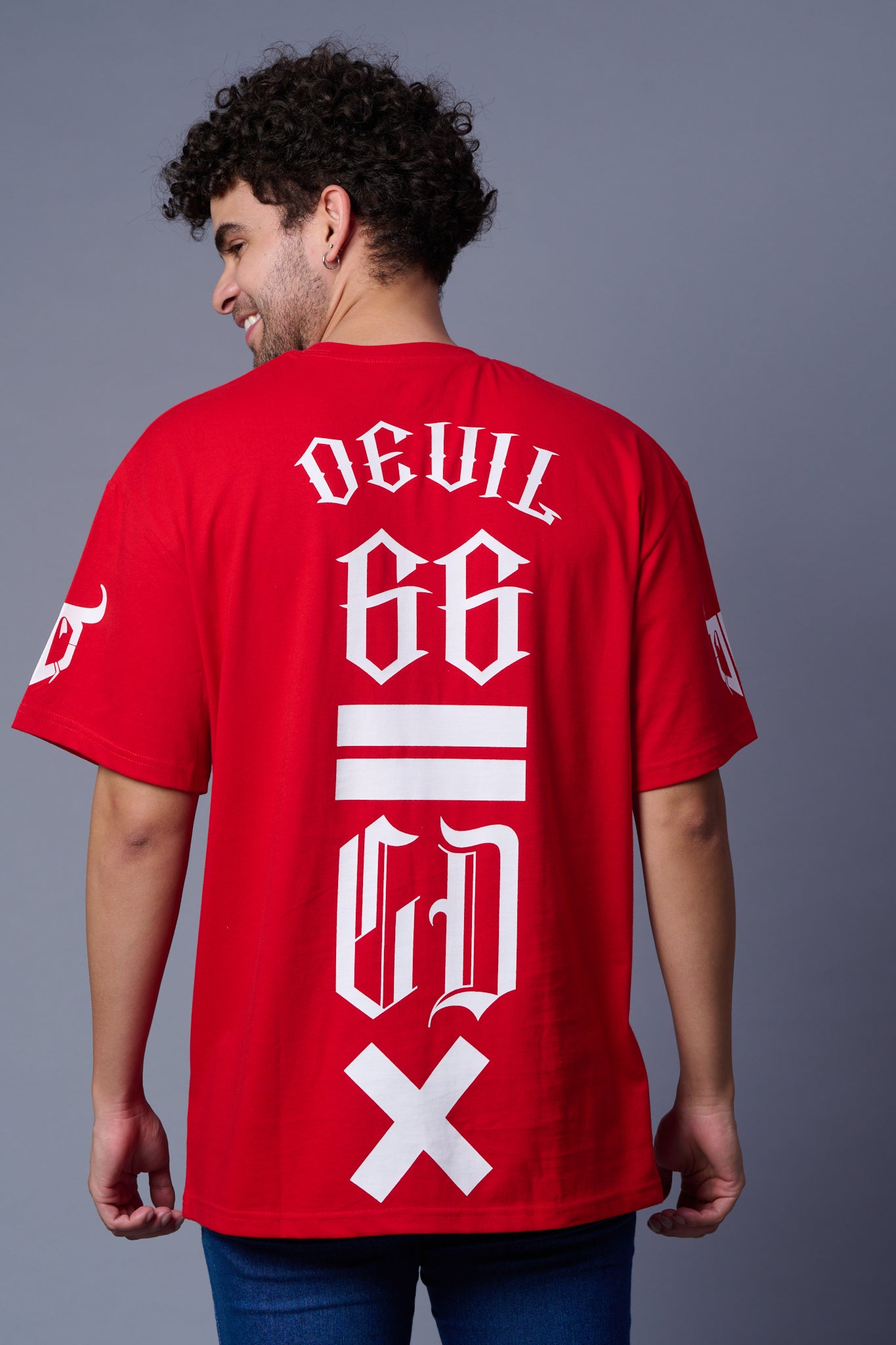 Devil 66 GDX Back printed Red Oversized T-Shirt for Men