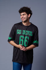 Go Devil 66 (In Green) Printed Black Jersey Oversized T-Shirt for Men