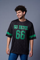 Go Devil 66 (In Green) Printed Black Jersey Oversized T-Shirt for Men