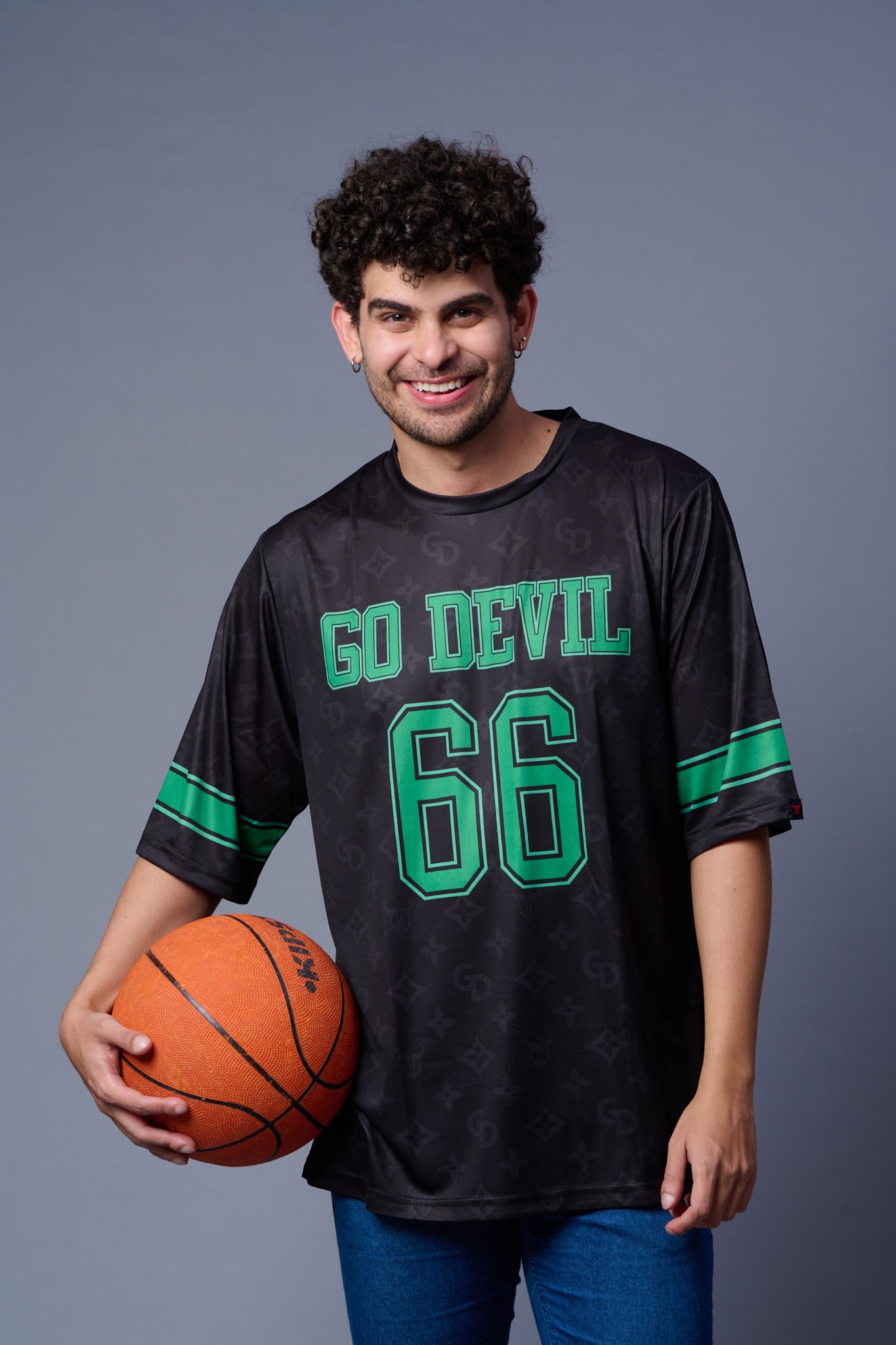 Go Devil 66 (In Green) Printed Black Jersey Oversized T-Shirt for Men