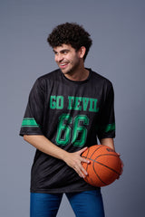 Go Devil 66 (In Green) Printed Black Jersey Oversized T-Shirt for Men