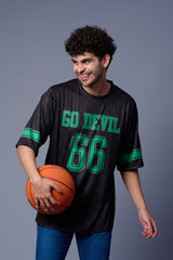 Go Devil 66 (In Green) Printed Black Jersey Oversized T-Shirt for Men