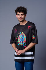 Skull With Enjoy The Trip Printed Black  Oversized  Jersey T-Shirt for Men