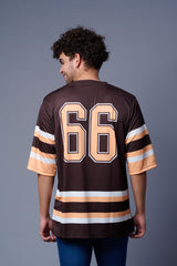 Go Devil In Ivory Printed Stripes Chocolate Oversized Jersey T-Shirt for Men