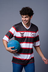 Stripes Printed Black, White and Red Oversized Jersey T-Shirt for Men