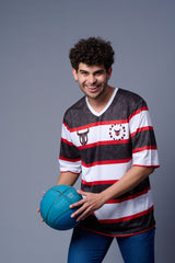 Stripes Printed Black, White and Red Oversized Jersey T-Shirt for Men