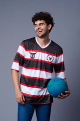 Stripes Printed Black, White and Red Oversized Jersey T-Shirt for Men
