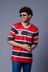 Stripes Printed Black, Red and White Oversized Jersey T-Shirt for Men
