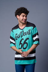 Stripes Printed Black, White and Green Oversized Jersey T-Shirt for Men