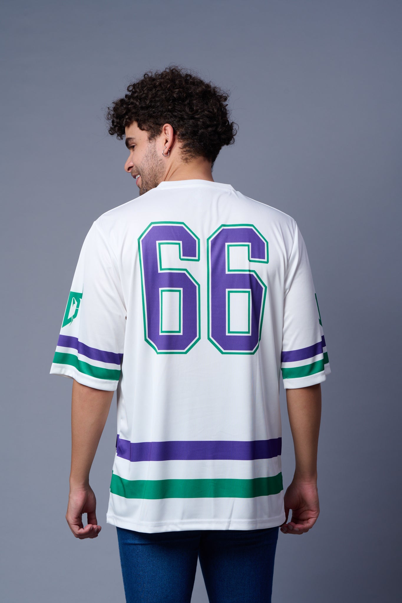 Starter Printed White,Purple and Green Oversized Jersey T-Shirt for Men