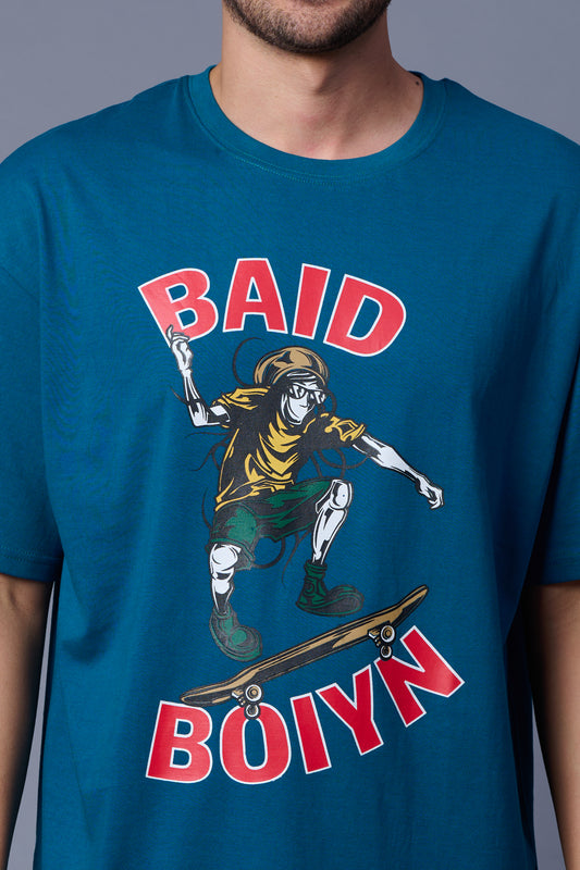 Baid Boiyn Printed Royal Blue Oversized T-Shirt for Men