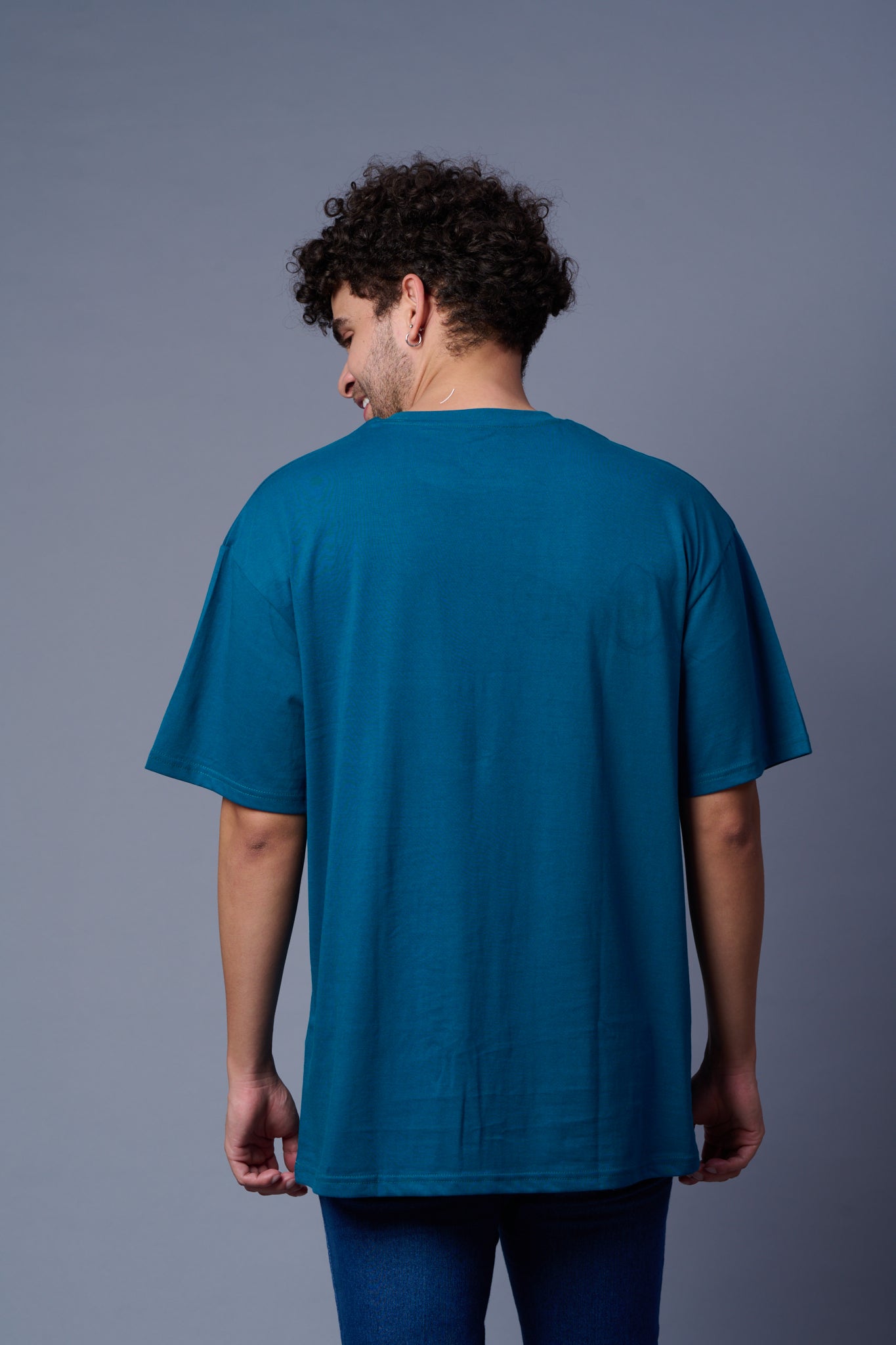 Baid Boiyn Printed Royal Blue Oversized T-Shirt for Men