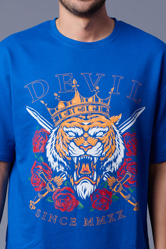 King Tiger Printed Navy Blue Oversized T-Shirt for Men