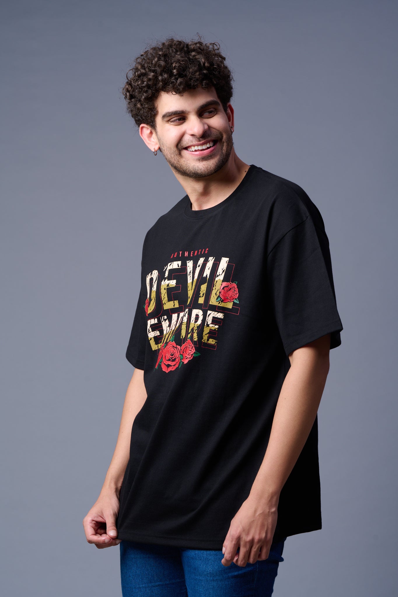 Devil Empire Printed Black Oversized T-Shirt for Men