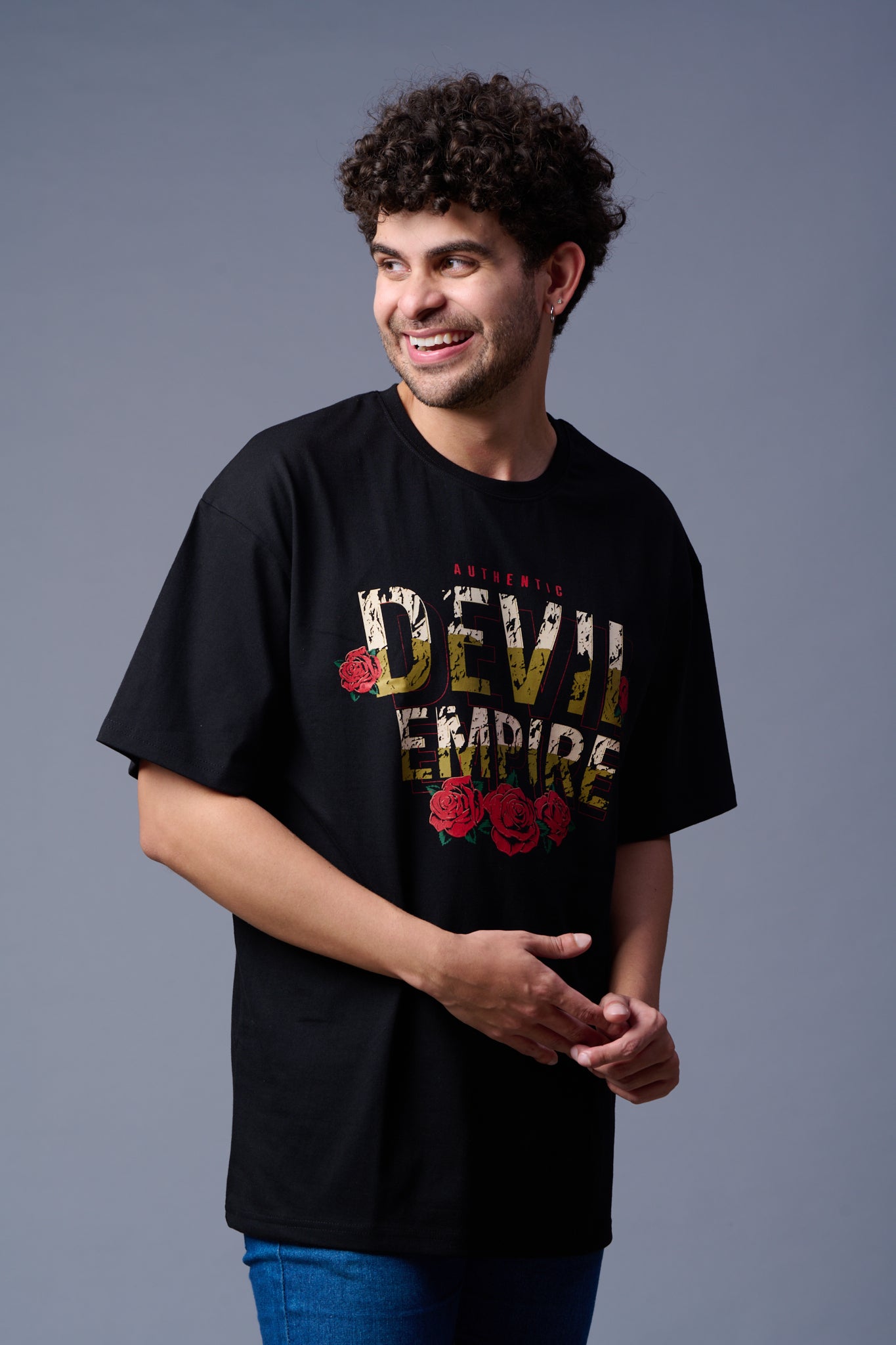 Devil Empire Printed Black Oversized T-Shirt for Men