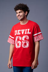 Go Devil 66 (In White) Printed Red Oversized T-Shirt for Men