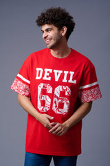 Go Devil 66 (In White) Printed Red Oversized T-Shirt for Men