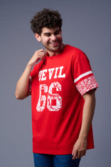 Go Devil 66 (In White) Printed Red Oversized T-Shirt for Men