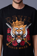 King Tiger Printed Black Oversized T-Shirt for Men