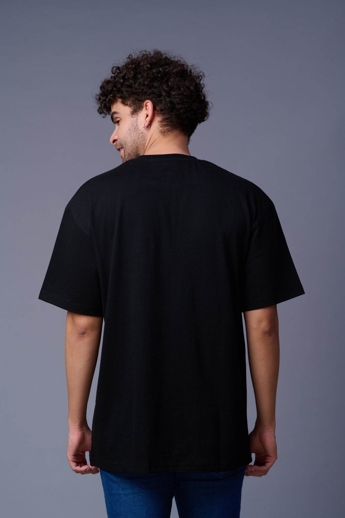 King Tiger Printed Black Oversized T-Shirt for Men