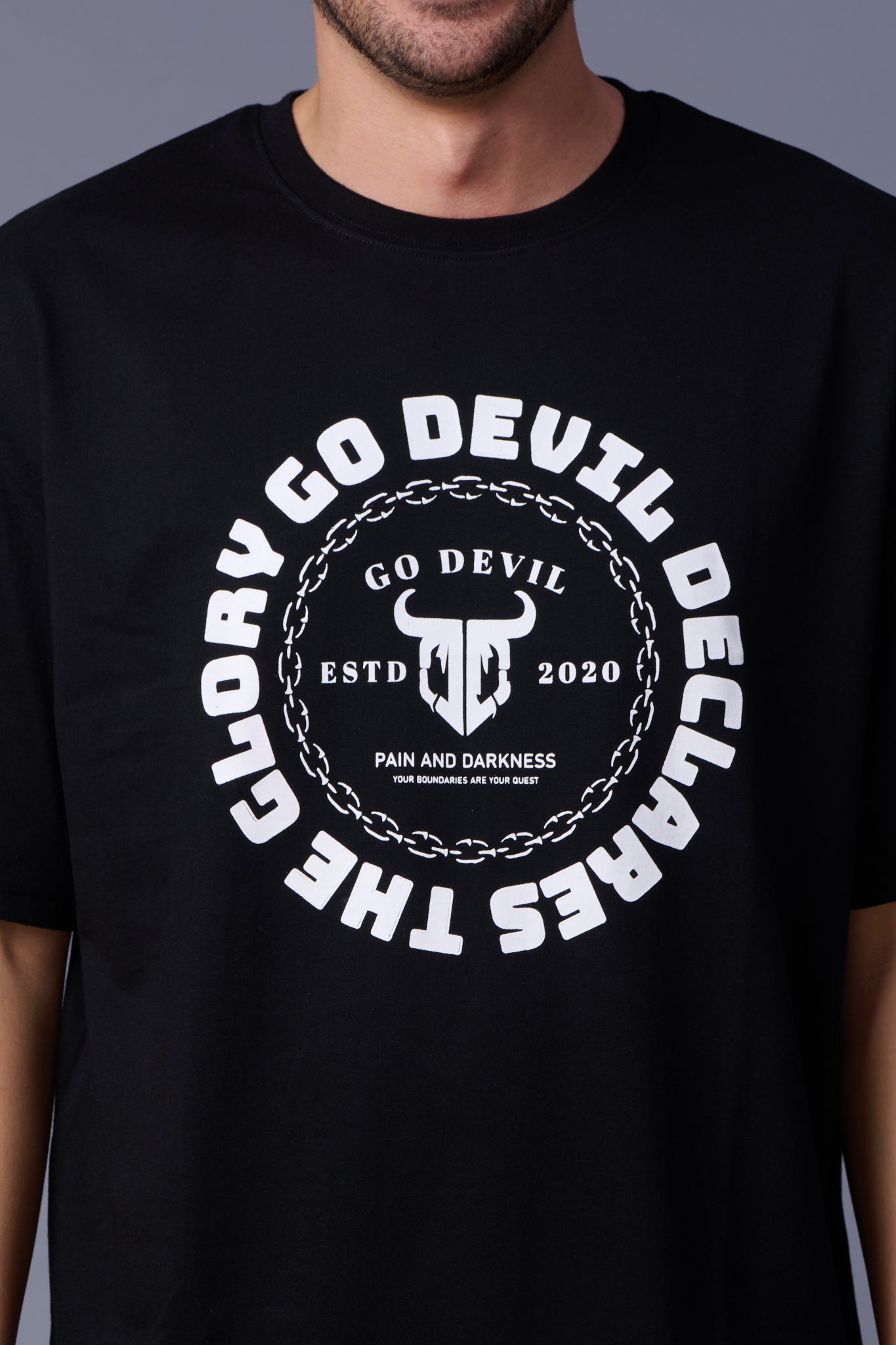 The Glory Go Devil Declares Printed Black Oversized T-Shirt for Men