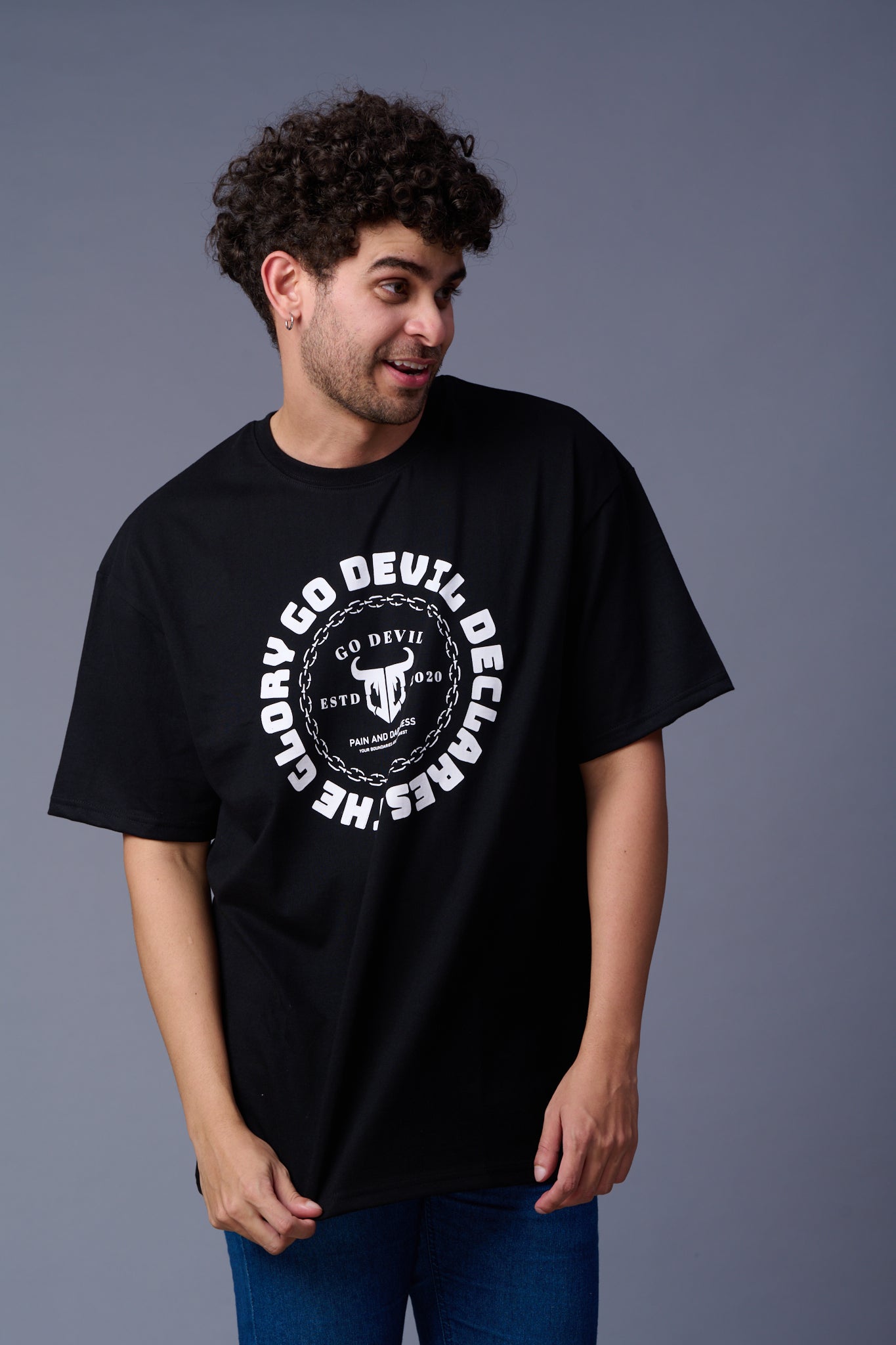 The Glory Go Devil Declares Printed Black Oversized T-Shirt for Men