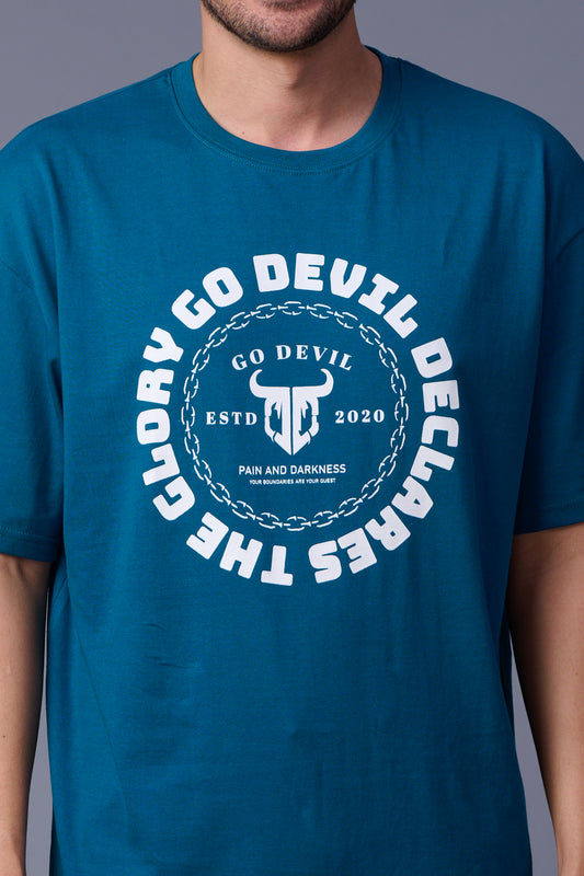 The Glory Go Devil Declares Printed Royal Blue Oversized T-Shirt for Men