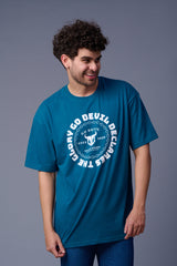 The Glory Go Devil Declares Printed Royal Blue Oversized T-Shirt for Men