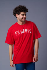 Go Devil Back Dice Printed Red Oversized T-Shirt for Men