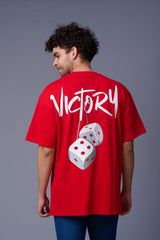 Go Devil Back Dice Printed Red Oversized T-Shirt for Men