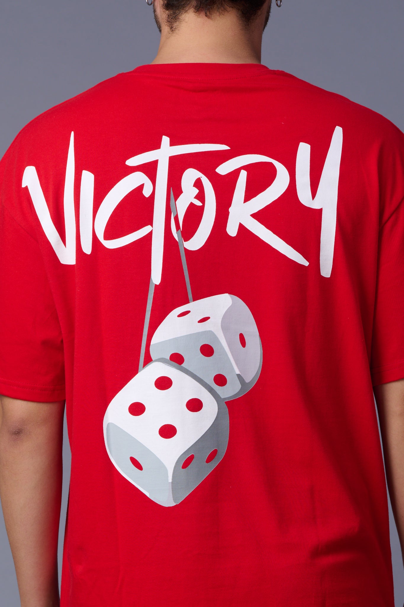 Go Devil Back Dice Printed Red Oversized T-Shirt for Men