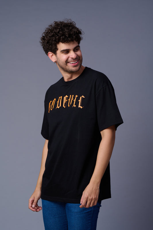 Back Tiger Printed Black  Oversized T-Shirt for Men