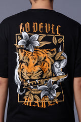 Back Tiger Printed Black  Oversized T-Shirt for Men