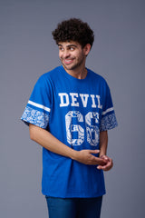 Go Devil 66 (In White  Paisley) Printed Blue Oversized T-Shirt for Men