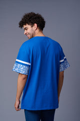 Go Devil 66 (In White  Paisley) Printed Blue Oversized T-Shirt for Men