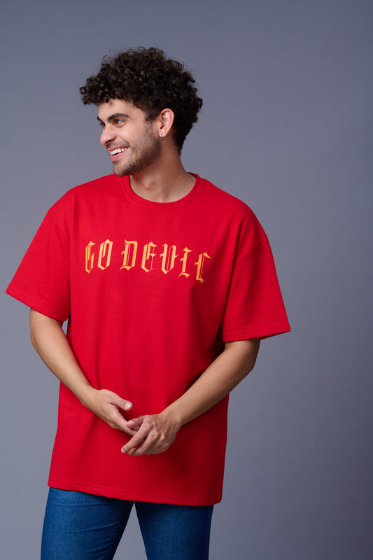 Back Tiger Printed Red  Oversized T-Shirt for Men