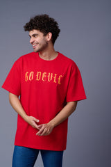 Back Tiger Printed Red  Oversized T-Shirt for Men