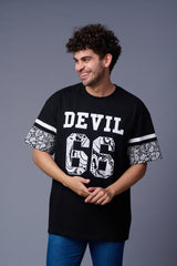 Go Devil 66 (In White) Paisely  Printed Black Oversized T-Shirt for Men