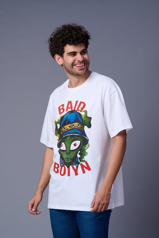 Baid Boiyn Printed White Oversized T-Shirt for Men