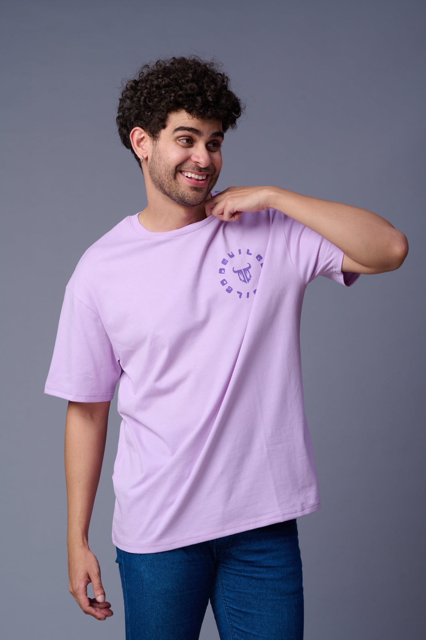 Go Devil Printed Purple Oversized T-Shirt for Men