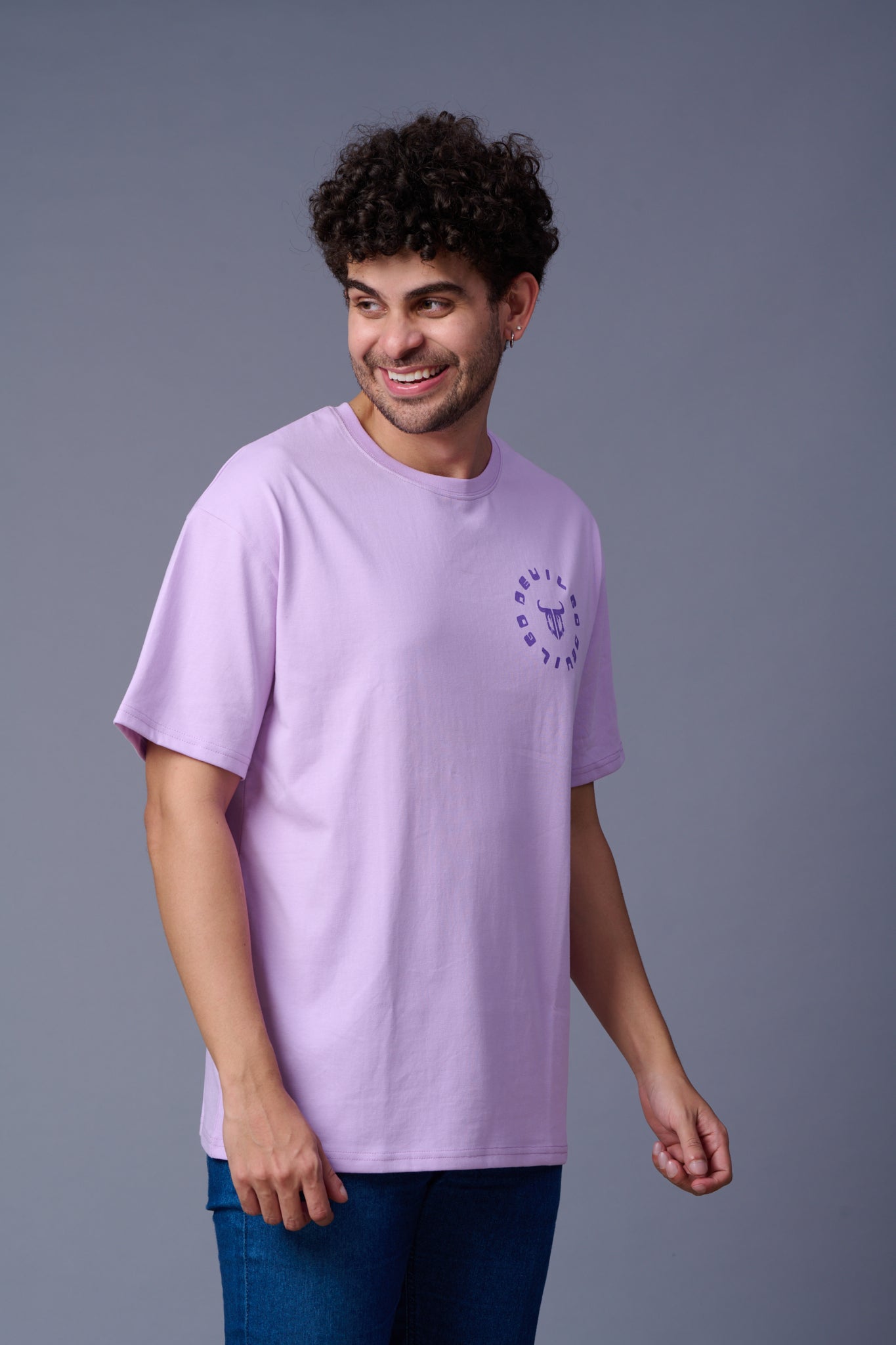 Go Devil Printed Purple Oversized T-Shirt for Men