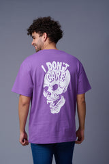 I Don't Care Printed Purple Oversized T-Shirt for Men