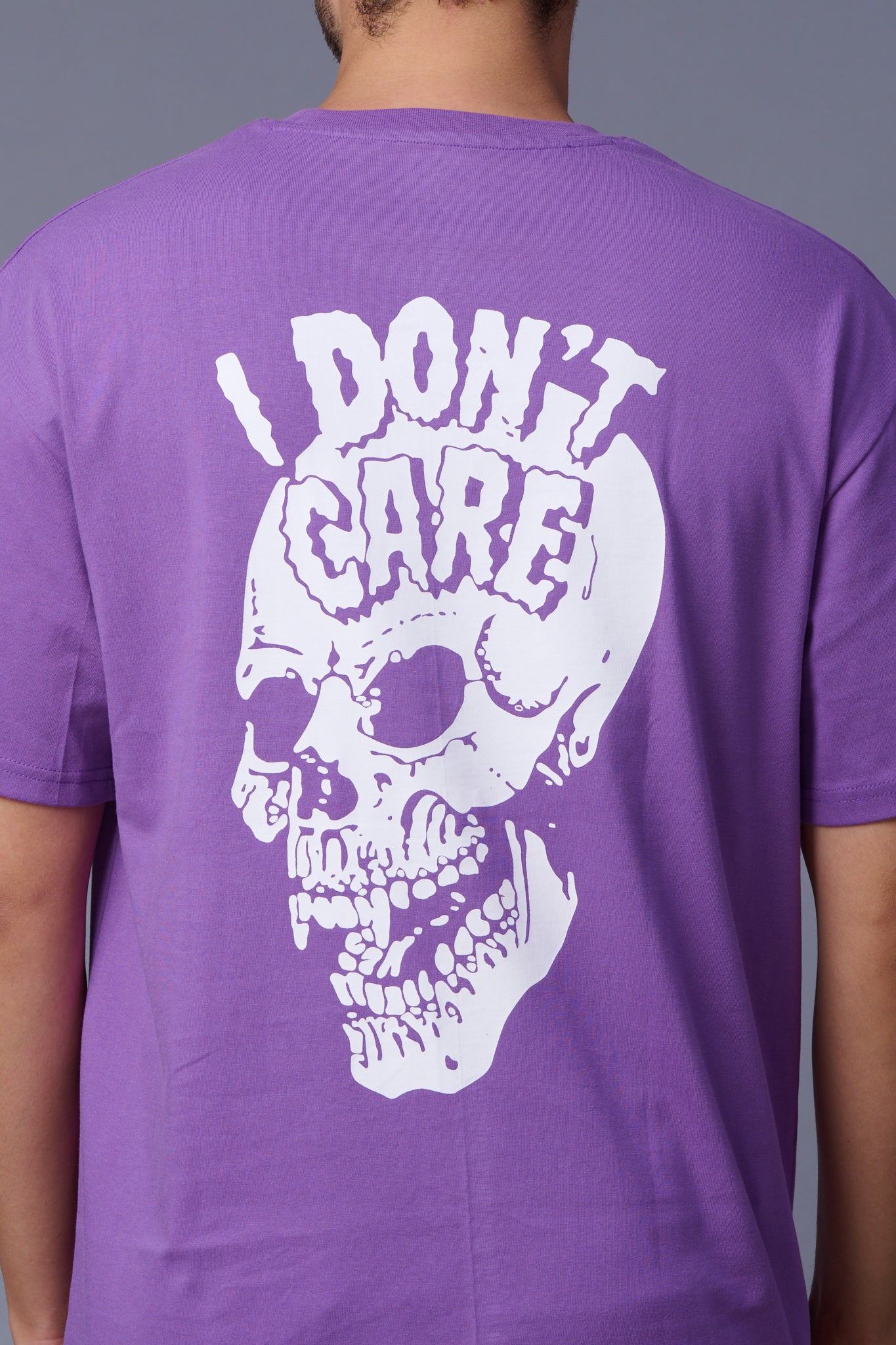 I Don't Care Printed Purple Oversized T-Shirt for Men