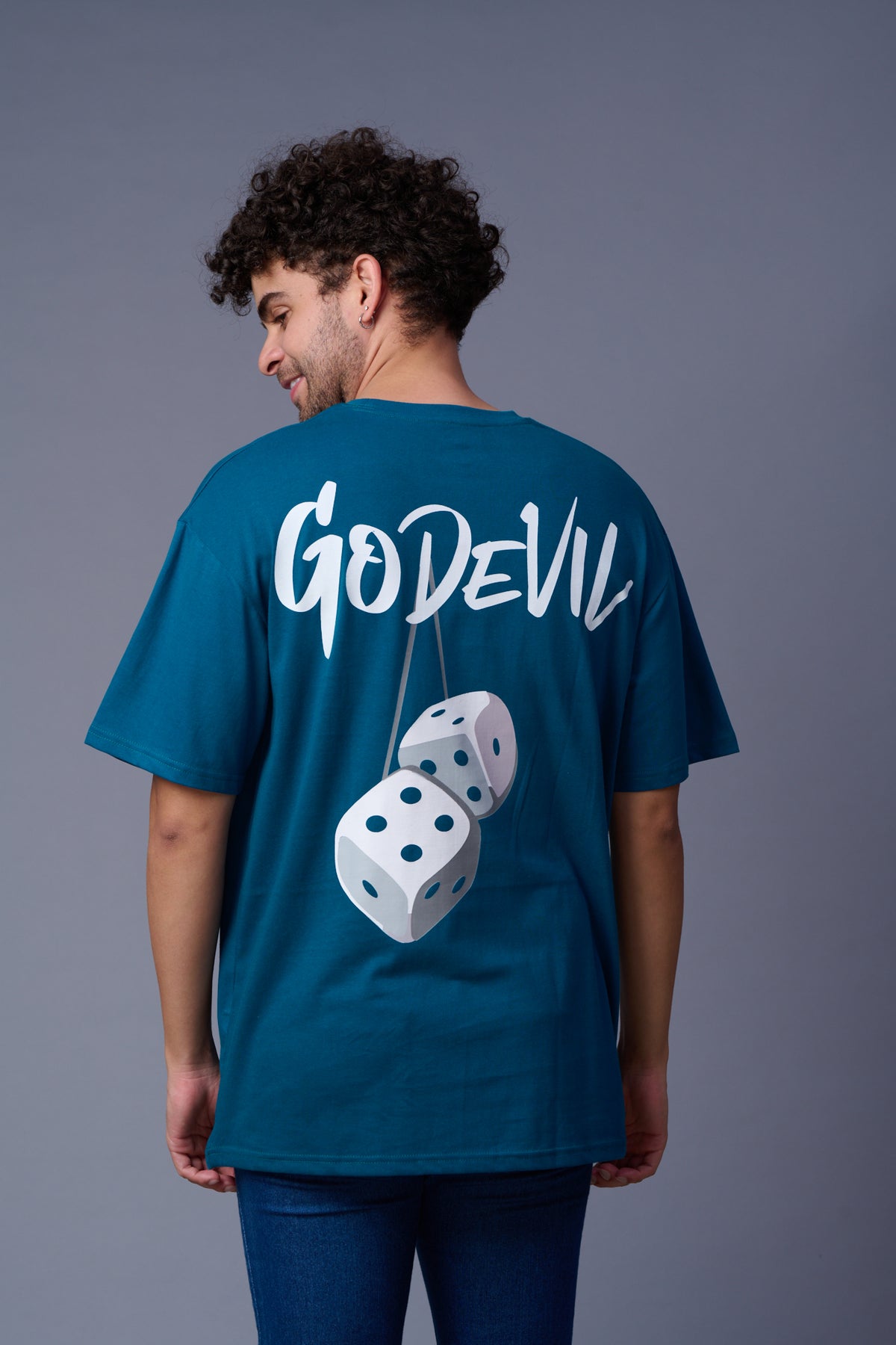 Go Devil with Dice Back Printed  Oversized T-Shirt for Men