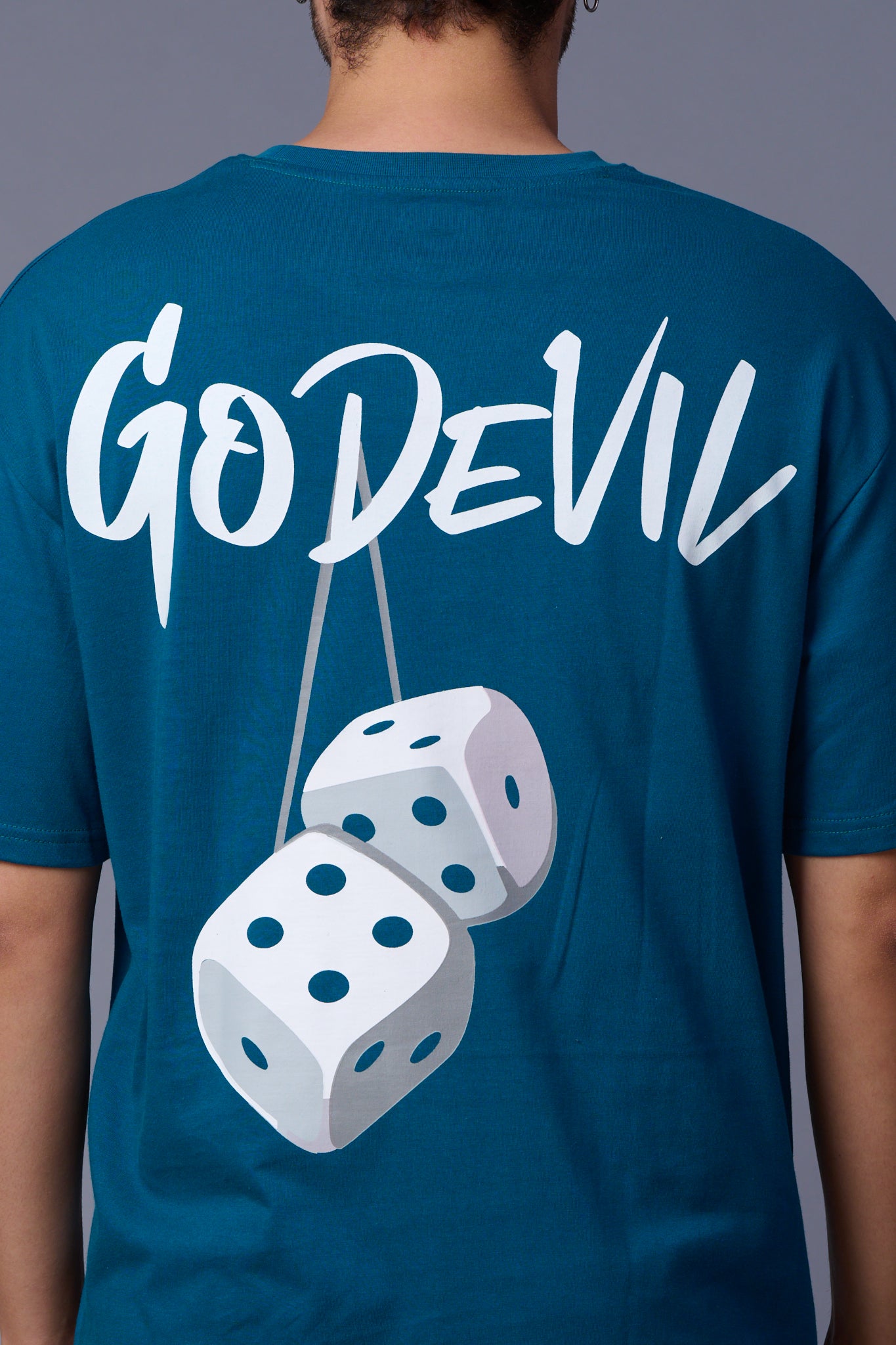 Go Devil with Dice Back Printed  Oversized T-Shirt for Men