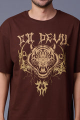 Go Devil (Tiger) Printed Brown Oversized T-Shirt for Men