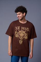 Go Devil (Tiger) Printed Brown Oversized T-Shirt for Men