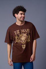 Go Devil (Tiger) Printed Brown Oversized T-Shirt for Men